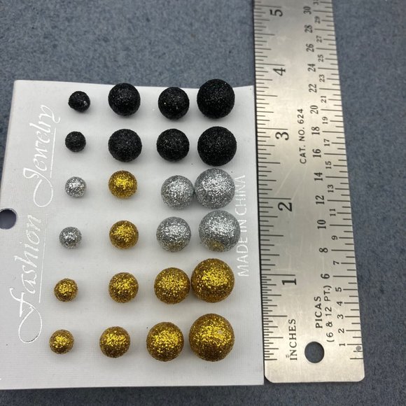 Stud pierced earring Lot Small Round Gold Silver Black Ball Sparkle Glitter Glam - Picture 5 of 5